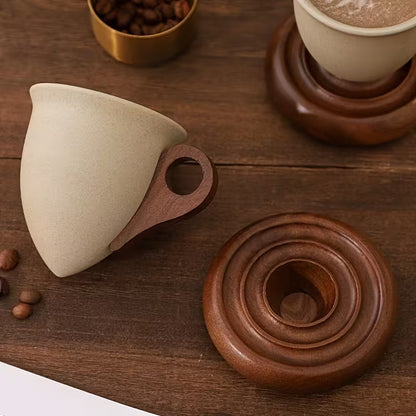 Vintage Ceramic Cup with Wooden Base – Your Special Coffee