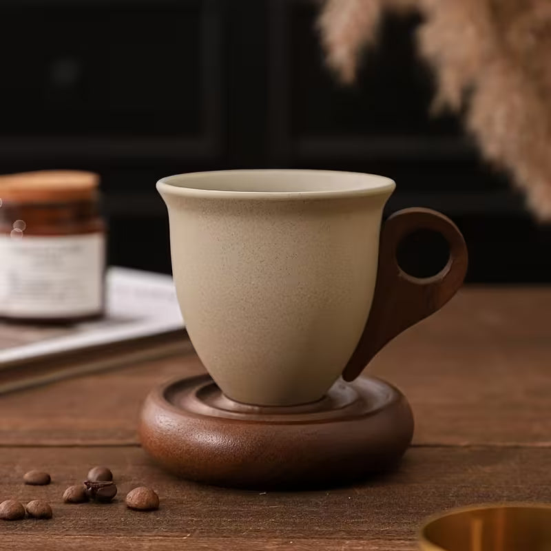 Vintage Ceramic Cup with Wooden Base – Your Special Coffee
