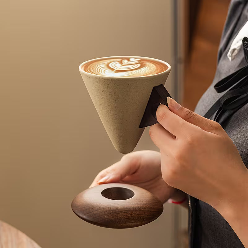 Vintage Ceramic Cup with Wooden Base – Coffee with Elegance