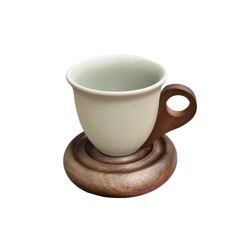 Vintage Ceramic Cup with Wooden Base – Your Special Coffee