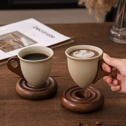 Vintage Ceramic Cup with Wooden Base – Your Special Coffee