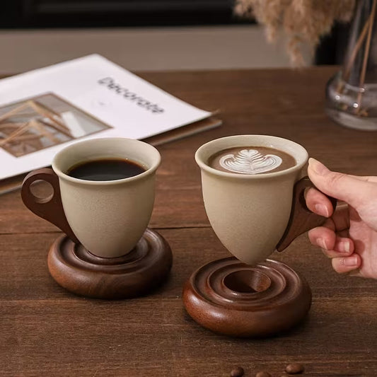 Vintage Ceramic Cup with Wooden Base – Your Special Coffee