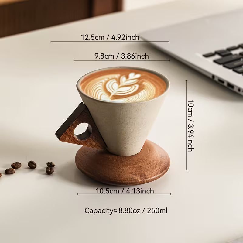 Vintage Ceramic Cup with Wooden Base – Coffee with Elegance