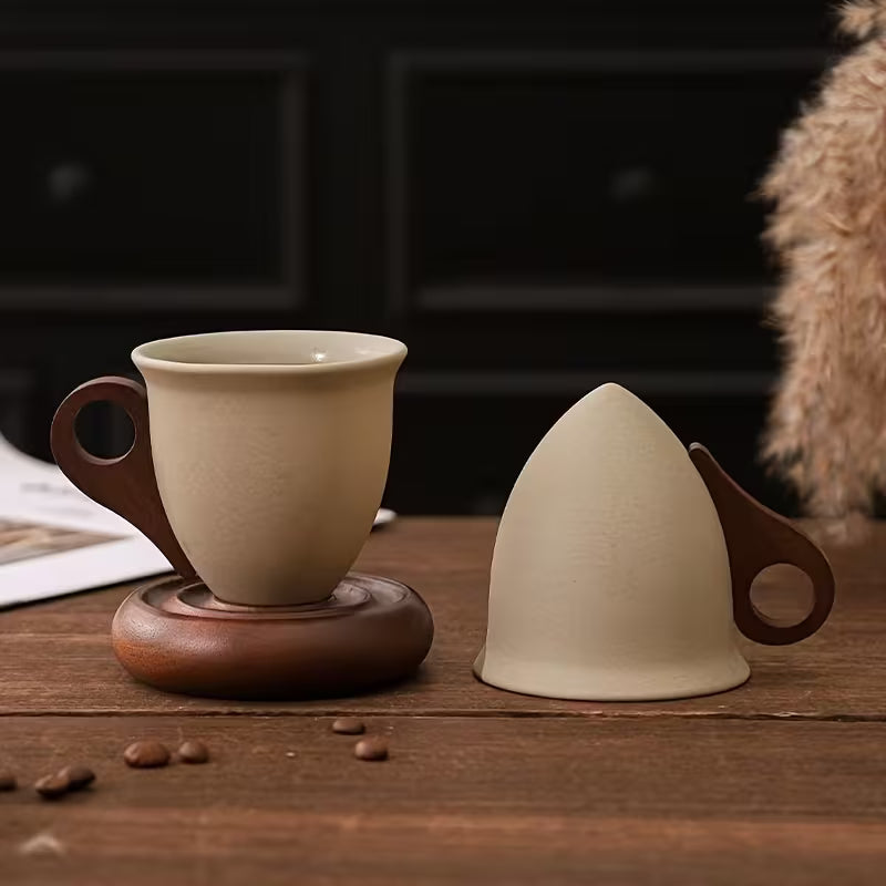 Vintage Ceramic Cup with Wooden Base – Your Special Coffee