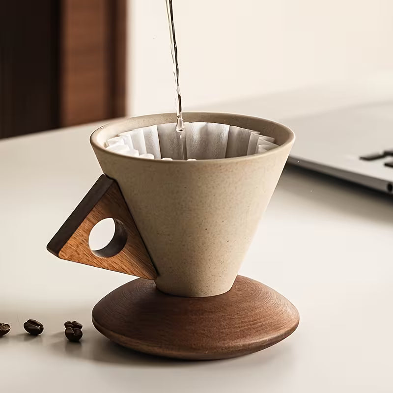 Vintage Ceramic Cup with Wooden Base – Coffee with Elegance