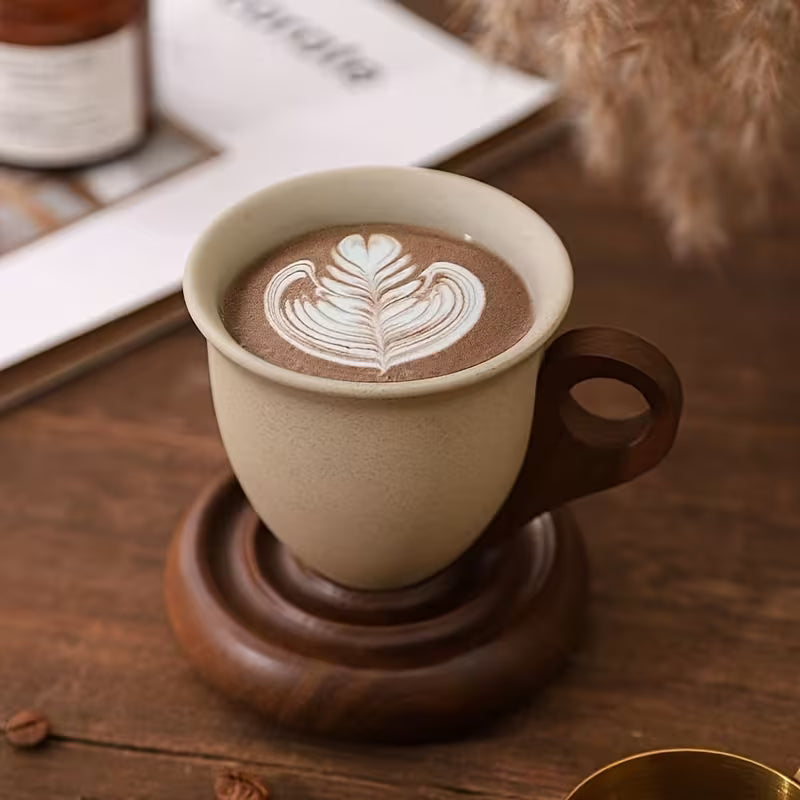 Vintage Ceramic Cup with Wooden Base – Your Special Coffee