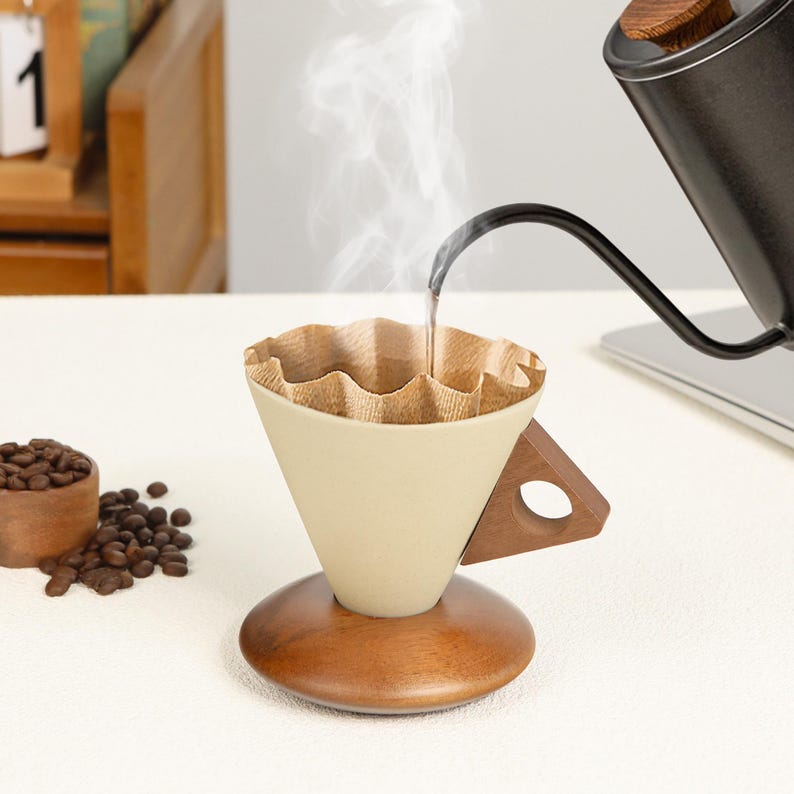 Vintage Ceramic Cup with Wooden Base – Coffee with Elegance